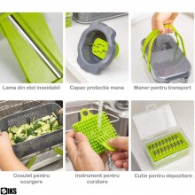Razatoare Multifunctionala SIKS Pentru Legume Si Fructe, Manuala, Lame Din Otel Inoxidabil, Multiple Accesorii Interschimbabi... Razatoare Multifunctionala SIKS Pentru Legume Si Fructe, Manuala, Lame Din Otel Inoxidabil, Multiple Accesorii Interschimbabi...