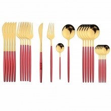 Set Tacamuri EDAR, 24 Piese Stil Portughez, Otel Inoxidabil, Finisaj Lucios, Rosu/Auriu