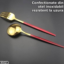 Set Tacamuri EDAR, 24 Piese Stil Portughez, Otel Inoxidabil, Finisaj Lucios, Rosu/Auriu Set Tacamuri EDAR, 24 Piese Stil Portughez, Otel Inoxidabil, Finisaj Lucios, Rosu/Auriu