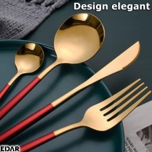 Set Tacamuri EDAR, 24 Piese Stil Portughez, Otel Inoxidabil, Finisaj Lucios, Rosu/Auriu Set Tacamuri EDAR, 24 Piese Stil Portughez, Otel Inoxidabil, Finisaj Lucios, Rosu/Auriu