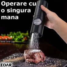 Rasnita Electrica Pentru Sare/Piper EDAR Cu Functionare Pe Baterii, Grad Macinare Reglabil, Led, Negru Rasnita Electrica Pentru Sare/Piper EDAR Cu Functionare Pe Baterii, Grad Macinare Reglabil, Led, Negru