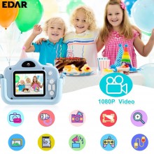 Camera EDAR Foto Video Pentru Copii, Model Ursulet 1080P, HD, 2 inch, Jocuri Incluse, Acumulator 600 mAh, Culoare Albastra