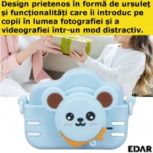 Camera EDAR Foto Video Pentru Copii, Model Ursulet 1080P, HD, 2 inch, Jocuri Incluse, Acumulator 600 mAh, Culoare Albastra Camera EDAR Foto Video Pentru Copii, Model Ursulet 1080P, HD, 2 inch, Jocuri Incluse, Acumulator 600 mAh, Culoare Albastra