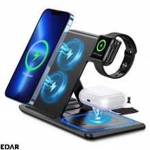 Incarcator Wireless EDAR Multifunctional, 3 In 1, Pentru Telefon Smartphone, Smartwatch, Carcasa Casti Fara Fir, Pliabil, Ung...