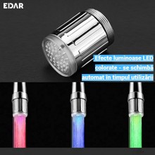 Cap Robinet EDAR Tip Duza Cu Lumina LED Colorata Ambientala, Universal, Plastic, Argintiu Cap Robinet EDAR Tip Duza Cu Lumina LED Colorata Ambientala, Universal, Plastic, Argintiu
