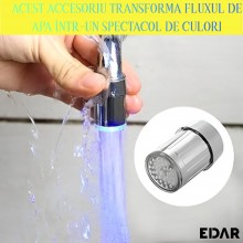 Cap Robinet EDAR Tip Duza Cu Lumina LED Colorata Ambientala, Universal, Plastic, Argintiu