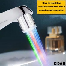 Cap Robinet EDAR Tip Duza Cu Lumina LED Colorata Ambientala, Universal, Plastic, Argintiu Cap Robinet EDAR Tip Duza Cu Lumina LED Colorata Ambientala, Universal, Plastic, Argintiu