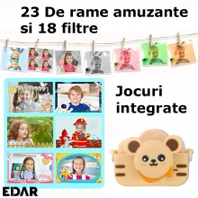 Camera EDAR Foto Video Pentru Copii, Model Ursulet 1080P, HD, 2 inch, Jocuri Incluse, Acumulator 600 mAh, Culoare Galben