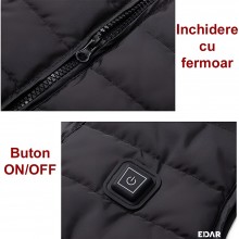 Vesta cu Caldura EDAR, Unisex, Alimentare prin Conector USB Incorporat, Fara Acumulator, Ideala Pentru Sezonul Rece, Negru, M... Vesta cu Caldura EDAR, Unisex, Alimentare prin Conector USB Incorporat, Fara Acumulator, Ideala Pentru Sezonul Rece, Negru, M...