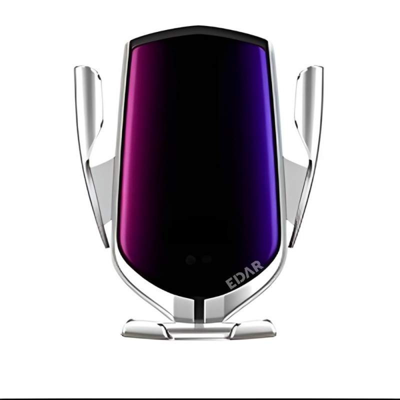 Suport Auto EDAR Cu Incarcare Wireless, Senzor Inteligent, Prindere Cu Clema, Incarcare Rapida, USB – Argintiu