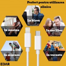 Cablu EDAR De Incarcare iPhone – Tip C La Lightning, 1 Metru, Alb