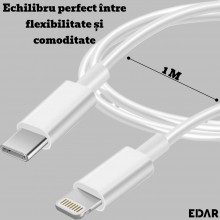 Cablu EDAR De Incarcare iPhone – Tip C La Lightning, 1 Metru, Alb