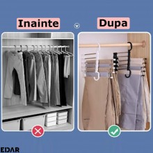 Umeras Pliabil Organizator Pentru Pantaloni EDAR, TIje Mobile Inox, 5 Carlige, Culoare Neagra