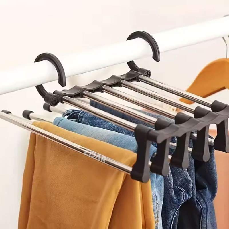 Umeras Pliabil Organizator Pentru Pantaloni EDAR, TIje Mobile Inox, 5 Carlige, Culoare Neagra