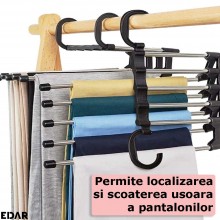 Umeras Pliabil Organizator Pentru Pantaloni EDAR, TIje Mobile Inox, 5 Carlige, Culoare Neagra
