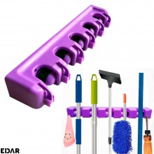 Suport Multifunctional De Perete Pentru Maturi Si Mop, EDAR, 5 Spatii Pentru Unelte Si 6 Cuiere, Sistem Ingenios De Agatare, Mov