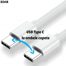 Cablu EDAR De Incarcare USB Type-C la Type-C, 1m, Alb