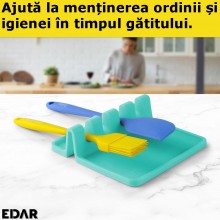 Suport EDAR Pentru Ustensile De Bucatarie, 5 Compartimente, Material Silicon, Culoare Albastra