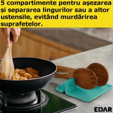Suport EDAR Pentru Ustensile De Bucatarie, 5 Compartimente, Material Silicon, Culoare Albastra