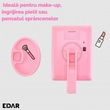 Oglinda EDAR Make-Up Cu Marire x2 / x3, Rotire 180°, Functionare Pe Baterii, Culoare Roz