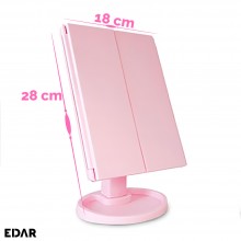 Oglinda EDAR Make-Up Cu Marire x2 / x3, Rotire 180°, Functionare Pe Baterii, Culoare Roz