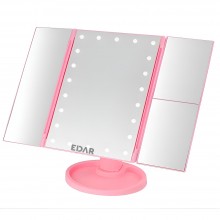Oglinda EDAR Make-Up Cu Marire x2 / x3, Rotire 180°, Functionare Pe Baterii, Culoare Roz