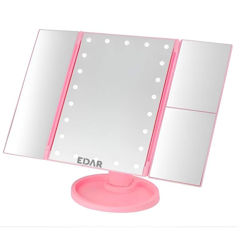 Oglinda EDAR Make-Up Cu Marire x2 / x3, Rotire 180°, Functionare Pe Baterii, Culoare Roz