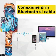 Microfon Wireless Karaoke SIKS, LY100, M5, Pentru Copii, Model Grafitti, 100hz, IOS, Android, Tableta, PC, Bluetooth, USB, Al...