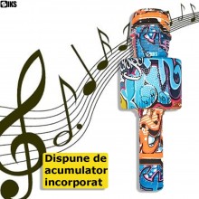 Microfon Wireless Karaoke SIKS, LY100, M5, Pentru Copii, Model Grafitti, 100hz, IOS, Android, Tableta, PC, Bluetooth, USB, Al...