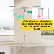 Uscator De Rufe Vertical SIKS, Tip Umbrela, Pliabil, Mobil, Suport Umerase, 6 Brate, Uscare 360°, Inaltime Reglabila Pana La ... Uscator De Rufe Vertical SIKS, Tip Umbrela, Pliabil, Mobil, Suport Umerase, 6 Brate, Uscare 360°, Inaltime Reglabila Pana La ...