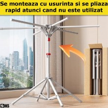 Uscator De Rufe Vertical SIKS, Tip Umbrela, Pliabil, Mobil, Suport Umerase, 6 Brate, Uscare 360°, Inaltime Reglabila Pana La ... Uscator De Rufe Vertical SIKS, Tip Umbrela, Pliabil, Mobil, Suport Umerase, 6 Brate, Uscare 360°, Inaltime Reglabila Pana La ...