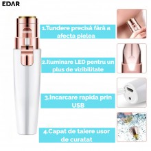Trimmer Facial 2 in 1 EDAR, Reincarcabil prin USB, Alb – Precizie Si Eleganta In Ingrijirea Zilnica Trimmer Facial 2 in 1 EDAR, Reincarcabil prin USB, Alb – Precizie Si Eleganta In Ingrijirea Zilnica