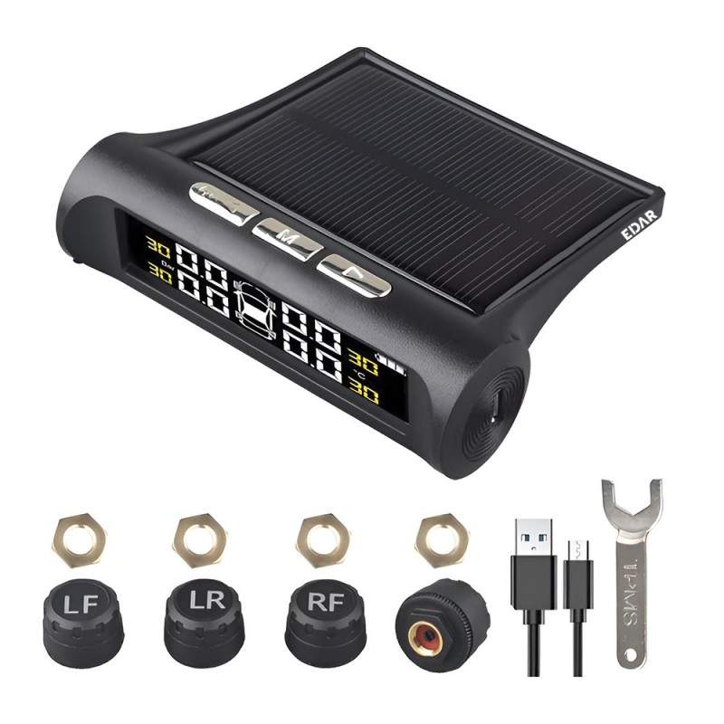 Set EDAR Sistem De Monitorizare A Presiunii Aerului Din Anvelope, Senzori Externi, Alarma, Auto-off, Incarcare Solara Si Micr... Set EDAR Sistem De Monitorizare A Presiunii Aerului Din Anvelope, Senzori Externi, Alarma, Auto-off, Incarcare Solara Si Micr...