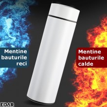 Termos Inteligent EDAR Cu Termometru, Capacitate 500 Ml, ABS/Inox, Alb