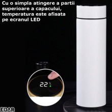 Termos Inteligent EDAR Cu Termometru, Capacitate 500 Ml, ABS/Inox, Alb