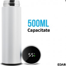 Termos Inteligent EDAR Cu Termometru, Capacitate 500 Ml, ABS/Inox, Alb