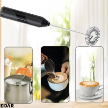 Spumator De Lapte EDAR, Functionare Pe Baterii, Varf Spiralat Din Inox, Suport, Negru