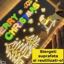 Tabla Pentru Desen Si Scriere Acrilica SIKS Cu Iluminare LED, Interactiva, Multifunctionala, 7 Markere Colorate, Suport Regla...