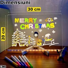 Tabla Pentru Desen Si Scriere Acrilica SIKS Cu Iluminare LED, Interactiva, Multifunctionala, 7 Markere Colorate, Suport Regla...