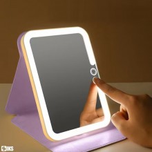 Oglinda Cosmetica SIKS Pentru Machiaj Cu Lumina LED, 3 Tipuri De Lumina, Touch Switch, Pliabila, Iluminata, Cu Suport, USB, D...