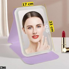 Oglinda Cosmetica SIKS Pentru Machiaj Cu Lumina LED, 3 Tipuri De Lumina, Touch Switch, Pliabila, Iluminata, Cu Suport, USB, D...