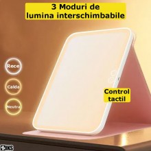 Oglinda Cosmetica SIKS Pentru Machiaj Cu Lumina LED, 3 Tipuri De Lumina, Touch Switch, Pliabila, Iluminata, Cu Suport, USB, D... Oglinda Cosmetica SIKS Pentru Machiaj Cu Lumina LED, 3 Tipuri De Lumina, Touch Switch, Pliabila, Iluminata, Cu Suport, USB, D...