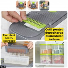 Razatoare, Tocator si Feliator Multifunctional SIKS Pentru Legume Si Fructe, Manual, 28 piese, Lame Din Otel Inoxidabil, Mult... Razatoare, Tocator si Feliator Multifunctional SIKS Pentru Legume Si Fructe, Manual, 28 piese, Lame Din Otel Inoxidabil, Mult...
