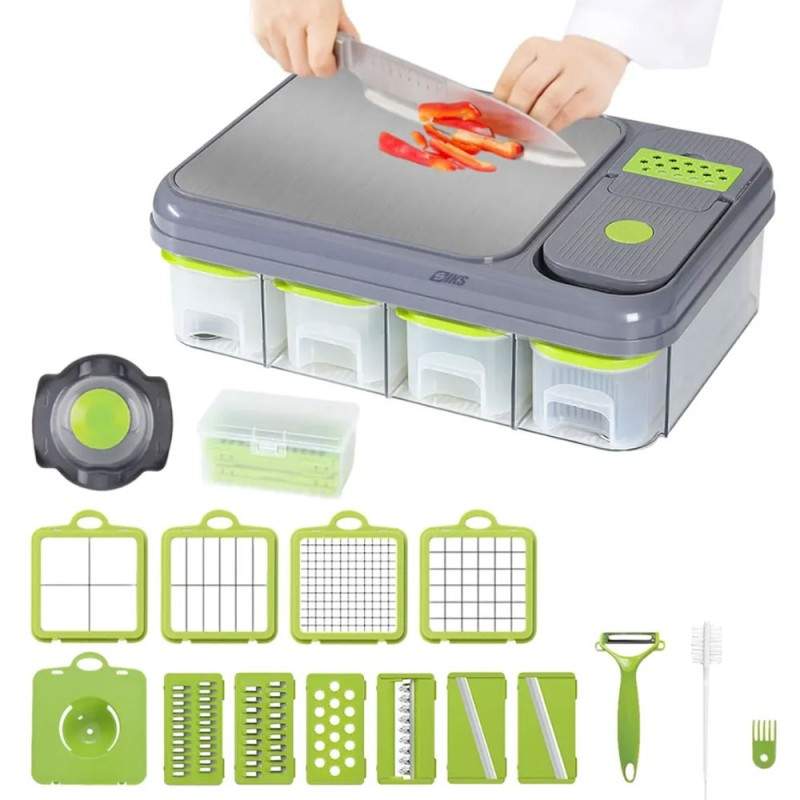 Razatoare, Tocator si Feliator Multifunctional SIKS Pentru Legume Si Fructe, Manual, 28 piese, Lame Din Otel Inoxidabil, Mult... Razatoare, Tocator si Feliator Multifunctional SIKS Pentru Legume Si Fructe, Manual, 28 piese, Lame Din Otel Inoxidabil, Mult...