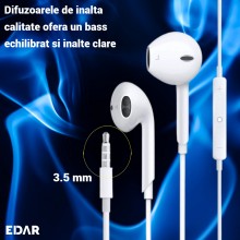 Casti Audio EDAR Cu Fir, Mufa Jack 3.5mm, Alb