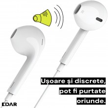 Casti Audio EDAR Cu Fir, Mufa Jack 3.5mm, Alb