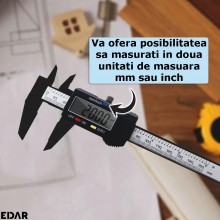 Subler Digital EDAR, Masurare Maxim 150 mm, Unitate De Masura mm/Inch, Alimentare Baterie LR44, Argintiu