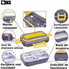 Cutie SIKS Pentru Pranz Electrica, Caserola Alimentara Electrica, Incalzitor Portabil De Alimente Pentru Casa Sau Masina, Cu ...