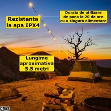 Ghirlanda Cu Incarcare Solara SIKS Pentru Camping, Gradina, Balcon, Terasa, 18 LED-uri, Cu USB, Incarcare Telefon, 100 lumens...