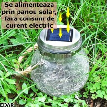 Lampa Solara Decorativa EDAR, Decorativa, Tip Borcan, Din Sticla, Agatare Sfoara, Panou Solar Incorporat, Pentru Exterior, Lu... Lampa Solara Decorativa EDAR, Decorativa, Tip Borcan, Din Sticla, Agatare Sfoara, Panou Solar Incorporat, Pentru Exterior, Lu...